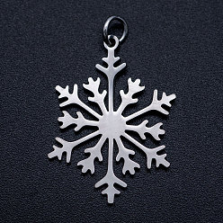Stainless Steel Color 201 Stainless Steel Pendants, with Unsoldered Jump Rings, Christmas Snowflake, Stainless Steel Color, 26.5x19x1mm, Hole: 3mm, Jump Ring: 5x0.8mm
