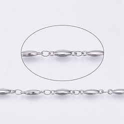 Stainless Steel Color Tarnish Resistant 304 Stainless Steel Chains, Soldered, Oval, Stainless Steel Color, 10.5x3x2mm, about 32.8 Feet(10m)/card