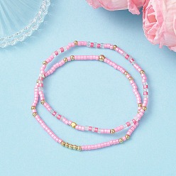 Pink 2 Набор эластичных браслетов из стеклянного бисера для женщин, розовые, внутренний диаметр: 2.13 дюйм (5.4 см)