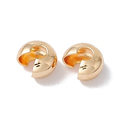 Золотой Латуни обжимной шарики охватывает, без кадмия и без свинца, золотые, 6x6x4 мм, отверстие : 3 мм