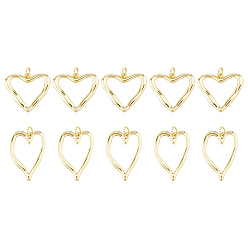 Настоящее золото 18K 10 шт 2 стили латунные подвески, сердце прелести, с целью перехода в кольце, реальный 18 k позолоченный, 23~25x18~23.5x2.5 мм, 5 шт / стиль
