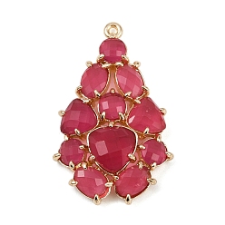 Светло-Вишневый Латунь стекло кулоны, слеза, без свинца и без кадмия, долговечный, стойки покрытие, реальный 18 k позолоченный, граненые, светло-вишневый, 33x21x6 мм, отверстие : 1.2 мм