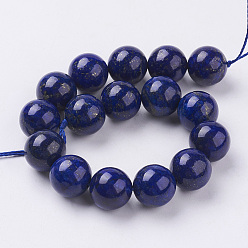 Blue Natural Lapis Lazuli Beads Strands, Dyed, Round, Blue, 12mm, Hole: 1mm, about 16pcs/strand, 7.6 inch