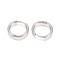 Stainless Steel Color 304 Stainless Steel Huggie Hoop Earrings, with 316 Surgical Stainless Steel Pin, Ring, Stainless Steel Color, 18x2mm, 12 Gauge, Pin: 0.9mm