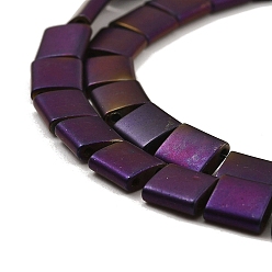 Purple Plated Electroplated Frosted Non-magnetic Synthetic Hematite Beads Strands, Square, 2-Hole, Purple Plated, 5x5x2mm, Hole: 0.8mm, about 74pcs/strand, 15.75 inch(40cm)