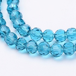 Steel Blue Glass Beads Strands, Faceted(32 Facets), Round, Steel Blue, 4mm, Hole: 1mm, about 98pcs/strand, 13.7 inch