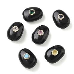 Obsidian Natural Obsidian Beads, with Brass Micro Pave Cubic Zirconia Findings, Nuggets, 18x13x9.5~10mm, Hole: 2mm