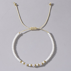 Белый Элегантные браслеты из плетеного бисера с имитацией жемчуга, стекла и латуни для женщин., рондель, белые, 11.02 дюйм (28 см)