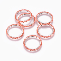 Tomato MIYUKI & TOHO Handmade Japanese Seed Beads, with 304 Stainless Steel Link Rings, Loom Pattern, Ring, Silver, Tomato, 22~23x1.7mm