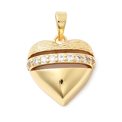 Настоящее золото 18K Латунные подвески, без кадмия и без свинца, с микро проложить кубического циркония, сердце, реальный 18 k позолоченный, 20.5x19x8 мм, отверстие : 4x5 мм