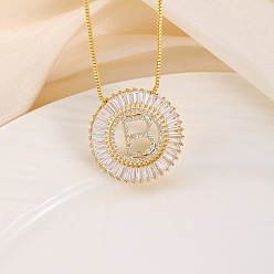 Letter B Кольцо из латуни с прозрачными кубическими цирконами и подвеской в виде буквы, цепочка-коробка, золотые, В письме, 17.72 дюйм (45 см)