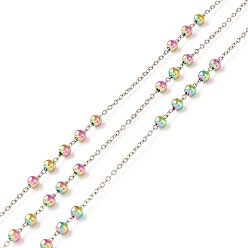 Rainbow Color Ионное покрытие (ip) 304 сателлитные цепи из нержавеющей стали, кабельные цепочки с круглыми бусинами, пайки, с катушкой, Радуга цветов, ссылка: 1.5x1x0.2 mm, бусины : 3 мм, около 32.8 футов (10 м) / рулон