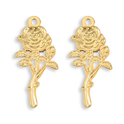 Echt 18 k vergoldet Ionenbeschichtung (IP) 201 Edelstahlanhänger, Rose, echt 18 k vergoldet, 30x13.5x2.5 mm, Bohrung: 1.6 mm