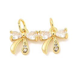 Настоящее золото 18K Покрытие стойки латунь микропаве прозрачные подвески из кубического циркония, долговечный, с прыжковых колец, без свинца и без кадмия, бантом, реальный 18 k позолоченный, 10x9.5x2.5 мм, отверстие : 3 мм