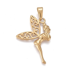 Golden 304 Edelstahl Anhänger, Fee, golden, 40x31x3 mm, Bohrung: 4.5x9.5 mm