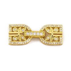 Golden Rack Plating Brass Micro Pave Clear Cubic Zirconia Fold Over Clasps, Long-Lasting Plated, Lead Free & Cadmium Free, Golden, 26.5mm, Half Oval: 11x10x4mm, Hole: 0.5x2.5mm, Clasp: 17.8x10x4.5mm