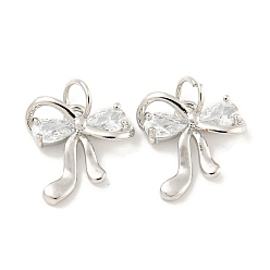 Платина Покрытие стойки латунь микропаве прозрачные подвески из кубического циркония, долговечный, с прыжковых колец, без свинца и без кадмия, бантом, платина, 12x12.5x3 мм, отверстие : 3 мм