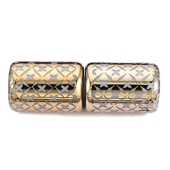 Verge D'or Foncé Perles en verre electroplate, colonne avec motif de fleurs, verge d'or noir, 11.5~12x8~8.5mm, Trou: 1.2~1.4mm