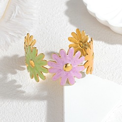 Разноцветный 304 женские браслеты-манжеты из нержавеющей стали, цветок, с эмалью, красочный, внутренний диаметр: 2-3/8 дюйм (5.9 см)