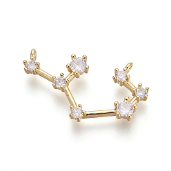 Стрелец Латунные микро проложить кубического циркония подвески, двенадцать созвездий, золотые, Стрелец, 15x27x3 мм, отверстие : 1.5 мм