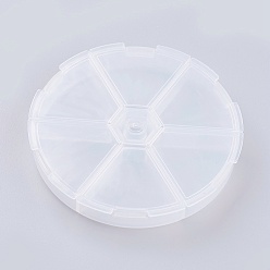 Clear Plastic Bead Containers, 6 Compartments, Flat Round, Clear, 10.3x1.7cm