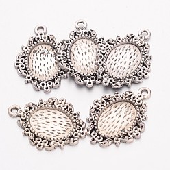Antique Silver Alloy Pendant Cabochon Settings, Oval, Antique Silver, Tray: 14x10mm, 26x19x2mm, Hole: 1.5mm