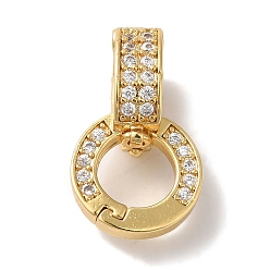 Настоящее золото 18K Кольцо-стойка покрытие латунь микро-паве прозрачный фианит застежки твистер, долговечный, без свинца и без кадмия, реальный 18 k позолоченный, 19.5x11.5x8.5 мм, отверстие : 6x5 мм