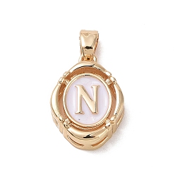 Letter N 304 aus Stahl-Email-Anhänger, Oval mit Buchstaben, golden, weiß, letter.n, 15.5x11.5x4 mm, Bohrung: 4.5x2.5 mm