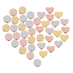Mixed Color Brass Beads, Flat Round & Heart, Golden & Platinum & Rose Gold, Mixed Color, 8x2.5mm, Hole: 1.5mm, 6.5x8x2.5mm, Hole: 1.5mm, 60pcs/box
