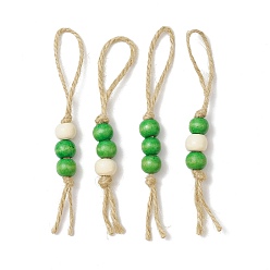 Зеленый 4шт. подвесные украшения из деревянных бусин, подвесные украшения из джутового шнура, зелёные, 107~110.5 мм
