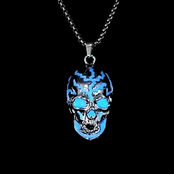 Светло-Синий Хэллоуин светящиеся подвески из черепа из сплава ожерелья, светится в темноте, голубой, 27.56 дюйм (70 см)