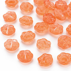 Coral Transparent Baking Paint Glass Beads, Paw Print, Coral, 13.5x15x8.5mm, Hole: 1.2mm