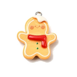 Gingerbread Man Рождественские подвески из непрозрачной смолы, с железной платиной петлей, Колобок, 28x22x8 мм, отверстие : 2 мм