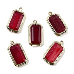 Нефрит Природных окрашенных нефрита подвески, с золотой латуни нахождения, прямоугольник амулеты, граненые, 20.5x11x3.5 мм, отверстие : 1.2 мм