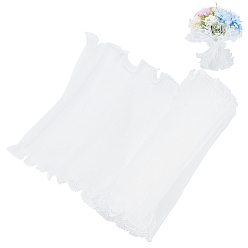 Белый Полиэстеровая плиссированная лента, Лента с пластиковой имитацией жемчуга и окантовкой, для декора букета, белые, 11 дюйм (280 мм), около 4.37 ярдов (4 м) / шт