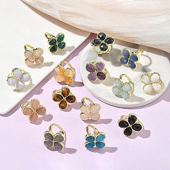 Смешанные камни Регулируемые кольца для женщин с ограненными натуральными драгоценными камнями, клевер, латунные кольца для обшивки стойки, золотые, 17 мм