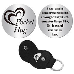 Heart 1Pc 304 Stainless Steel Commemorative Coins, Lucky Coins, with 1Pc PU Leather Cover, Heart Pattern, Coins: 30x1.8mm, Cover: 115x47x1.3mm