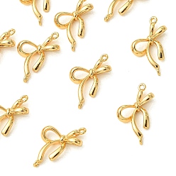 Chapado en Oro Real 18K Dijes conectores de latón Shegrace, enlaces bowknot, sin cadmio, plomo, níquel, real 18 k chapado en oro, 16x8.5x3 mm, agujero: 1 mm