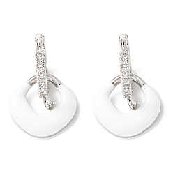 Платина Квадратные серьги-подвески с микропаве из прозрачных кубических цирконий из латуни, с эмалью, долговечный, стойки покрытие, без кадмия и без свинца, платина, 24x15 мм, отверстие : 1.6 мм