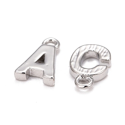 Letter A~Z Brass Charms, Alphabet, Platinum, Letter A~Z, 8~8.5x4~6x1.5mm, Hole: 0.8mm