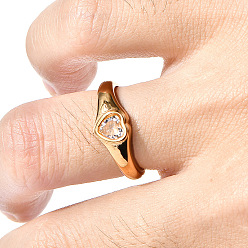 Золотой 304 Кольца из нержавеющей стали с инкрустацией прозрачными кубическими циркониями, сердце, золотые, размер США 9 (18.9 мм)