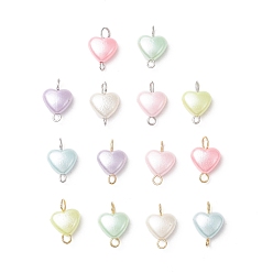 Золотой & Цвет Нержавеющей Стали 14 шт. 14 стили имитация жемчуга акриловые сердечки соединительные подвески, с 304 двойными петлями из нержавеющей стали, разноцветные, золотые и нержавеющая сталь цвет, 14x9x5 мм, отверстия : 1.6 mm и 2.5 мм, 1 шт / стиль