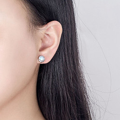 Платина Плоские круглые серьги-гвоздики из латуни с узором в виде оленьего рога, с естественным лунным светом, платина, 9 мм