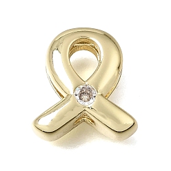 Real 18K Gold Plated Brass Micro Pave Clear Cubic Zirconia Beads, Ribbon, Cadmium Free & Lead Free, Rack Plating, Long-Lasting Plated, Real 18K Gold Plated, 15.5x14x6.5mm, Hole: 2x11mm