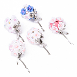 (52) Непрозрачная лаванда 5 шт. светящиеся в темноте круглые бусины из полимерной глины с искусственными стразами и цветком из смолы, бантик-бусы с цепочками-кисточкой, разноцветные, 40 мм, отверстие : 1.8 мм