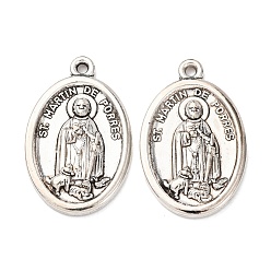 Античное Серебро Подвески из сплава в тибетском стиле, овал с подвесками Сен-Мартена де Порреса, без свинца и без кадмия, античное серебро, 26x16.5x3 мм, отверстие : 1.5 мм, Около 307 шт / 1000 г