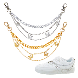 Платиновый & Золотой 4шт. 2 цвета латунные цепи цепи для ремней для обуви, с подвесками в виде железных бабочек и поворотными карабинами из сплава, платиной и золотом, 240 мм, 2 шт / цвет