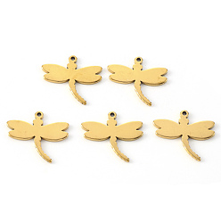 Real 18K Gold Plated PVD Vacuum Plating 304 Stainless Steel Pendants, Laser Cut, Dragonfly, Real 18K Gold Plated, 16x17x1mm, Hole: 1.2mm