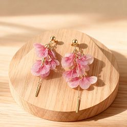 Ярко-Розовый Женские серьги-подвески в виде цветов из смолы и сплава, золотые, ярко-розовый, 60 мм