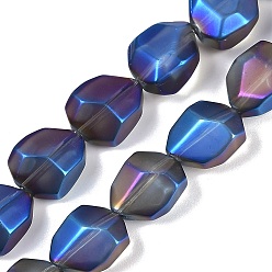 Синий Стеклянные бусины с гальваническим покрытием , матовые, граненая полигона, синие, 12.5x9.5x7 мм, отверстие : 1 мм, около 50 шт / нитка, 23.86 дюйм (60.6 см)